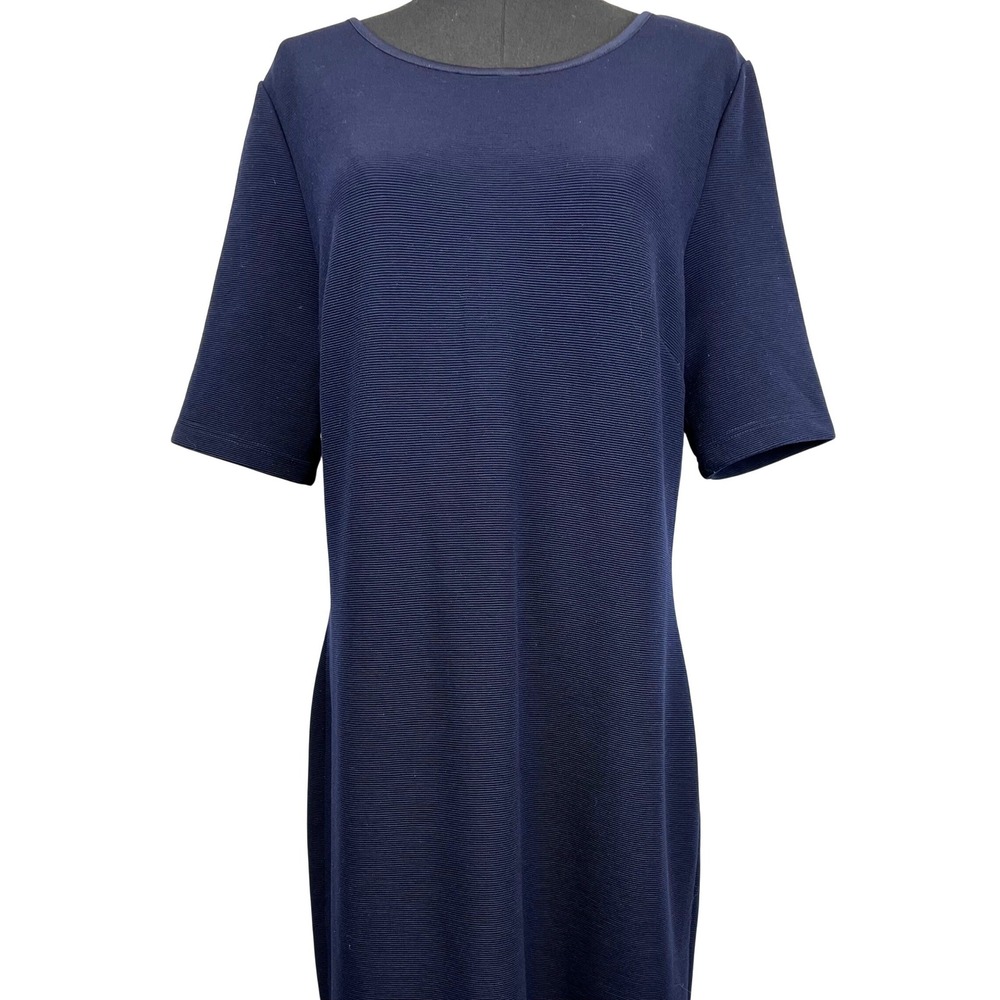 Mario Mario Serrani Navy Blue Ribbed Knit Sheath Dress Size‎ L Career Capsule